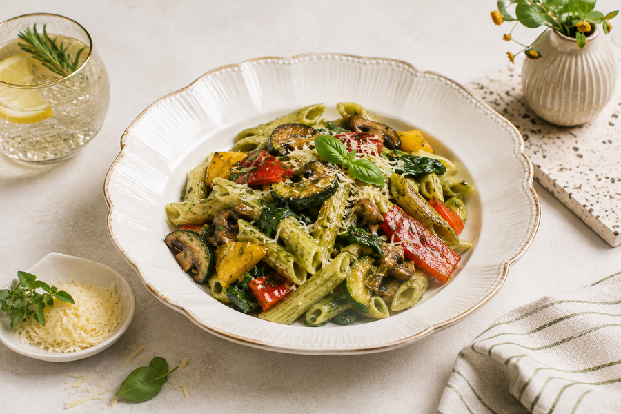 Roasted Vegetable Pesto Pasta