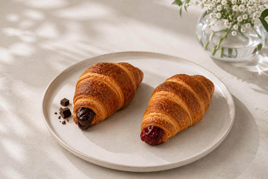 Sweet croissants (chocolate, strawberry)