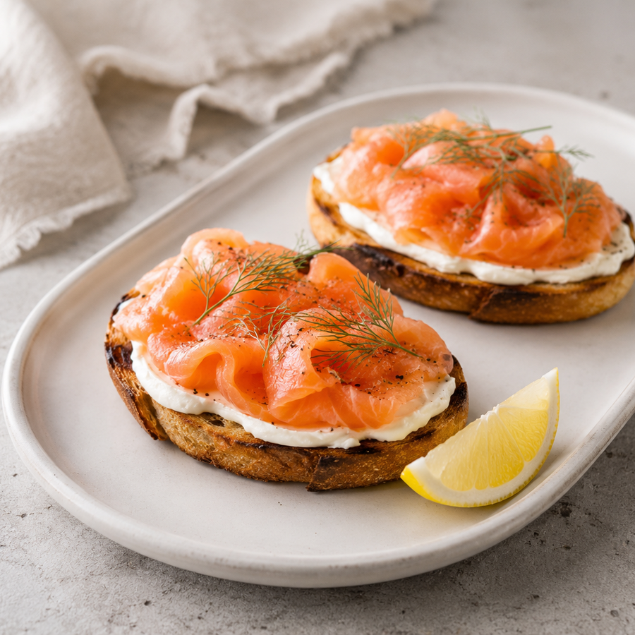 Marinated salmon bruschetta