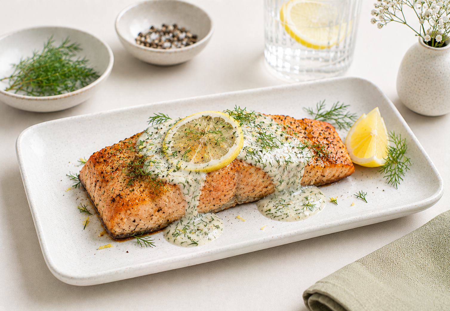 Roasted Salmon with Dill Lemon Sauce