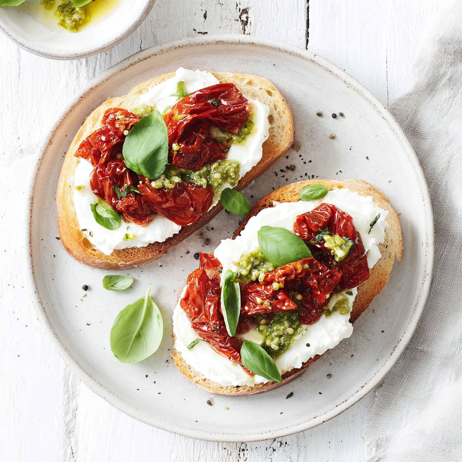 Sun-dried tomatoes & pesto bruschetta